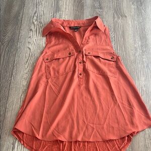 Rock & Republic Orange Sleeveless Asymmetrical Polo Blouse